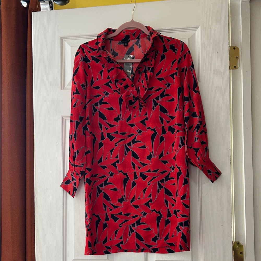Ann Taylor Vibrant Red and Black Floral Dress